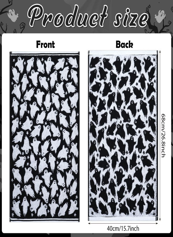 Hallswl 2pcs 100% Cotton Halloween Hand Towels Fall Jacquard 16 x 27 Inch Hand Towel for Bath Soft Bathroom Kitchen Decorative Set for Autumn Holiday Decor Gift (Black Ghost) - Image 2